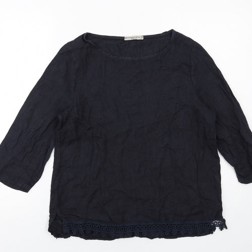 Francesca Bettini Womens Black Linen Basic Blouse Size S Round Neck