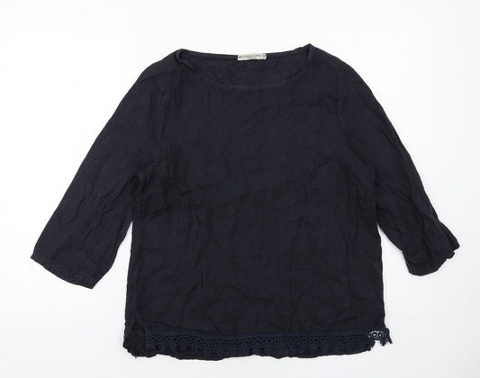 Francesca Bettini Womens Black Linen Basic Blouse Size S Round Neck