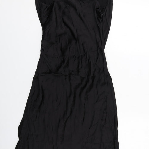 Zara Womens Black Viscose Slip Dress Size XL V-Neck Zip