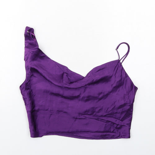 Zara Womens Purple Viscose Cropped Tank Size S Cowl Neck