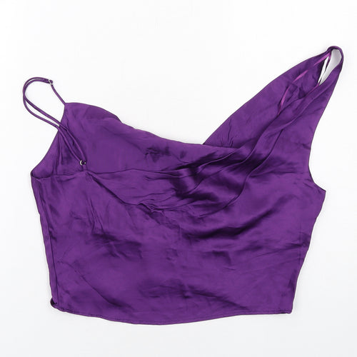 Zara Womens Purple Viscose Cropped Tank Size S Cowl Neck