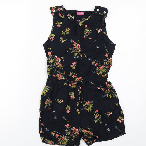 NEXT Girls Black Floral Cotton Playsuit One-Piece Size 9 Years Button