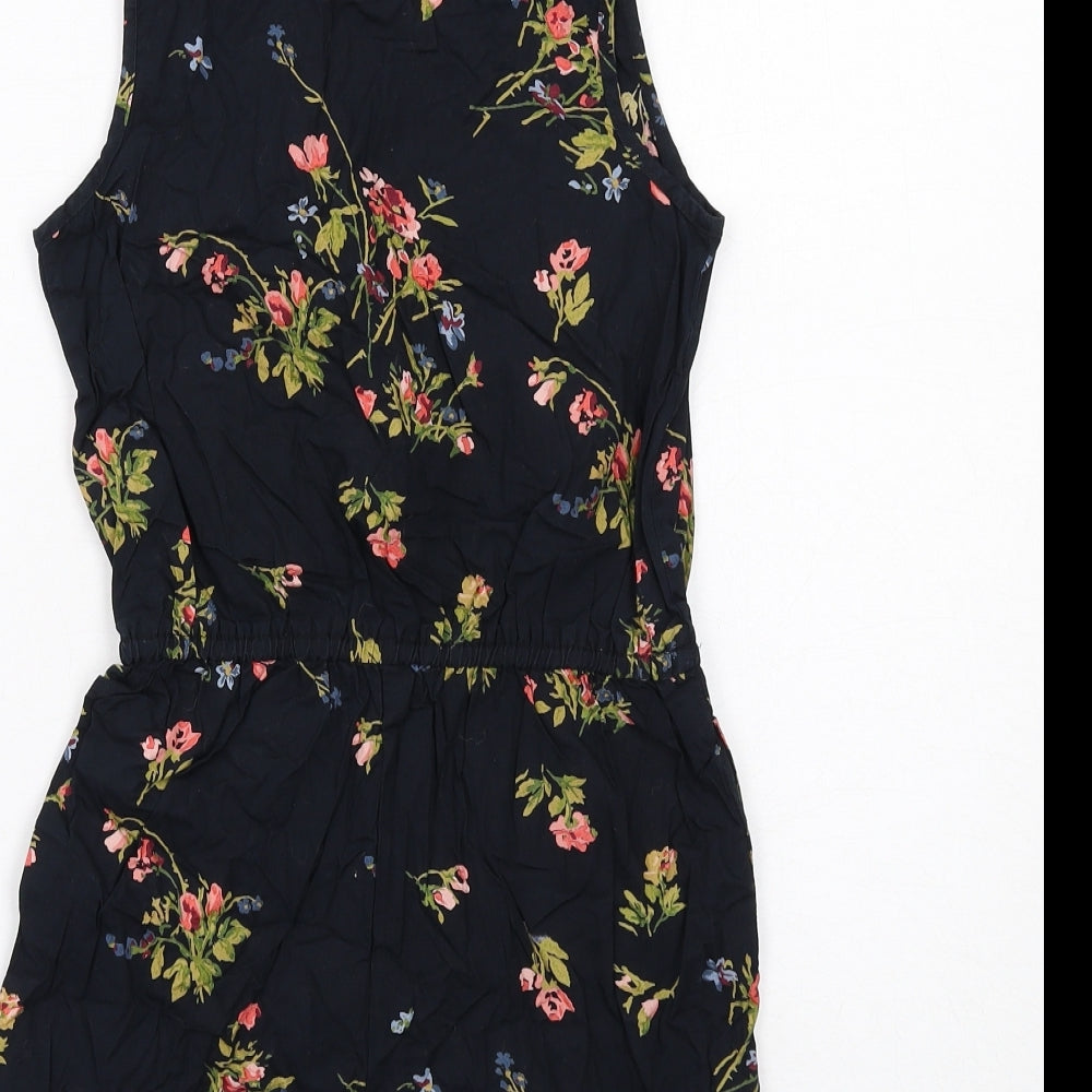 NEXT Girls Black Floral Cotton Playsuit One-Piece Size 9 Years Button