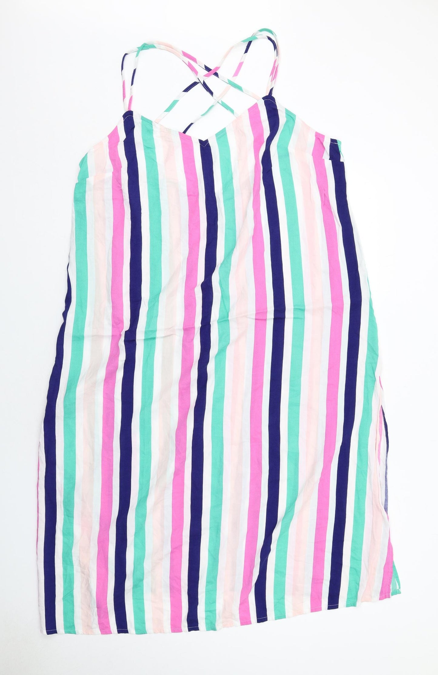 Marks and Spencer Womens Multicoloured Striped Viscose Slip Dress Size 16 V-Neck Pullover