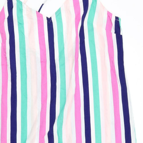 Marks and Spencer Womens Multicoloured Striped Viscose Slip Dress Size 16 V-Neck Pullover