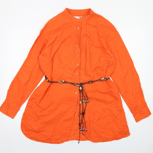 Yessica Womens Orange Linen Basic Button-Up Size 16 Round Neck
