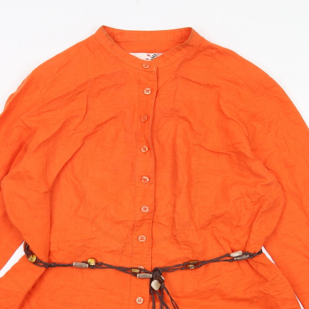 Yessica Womens Orange Linen Basic Button-Up Size 16 Round Neck