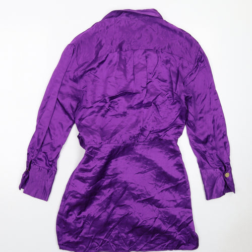 Zara Womens Purple Viscose Wrap Dress Size M Collared Tie