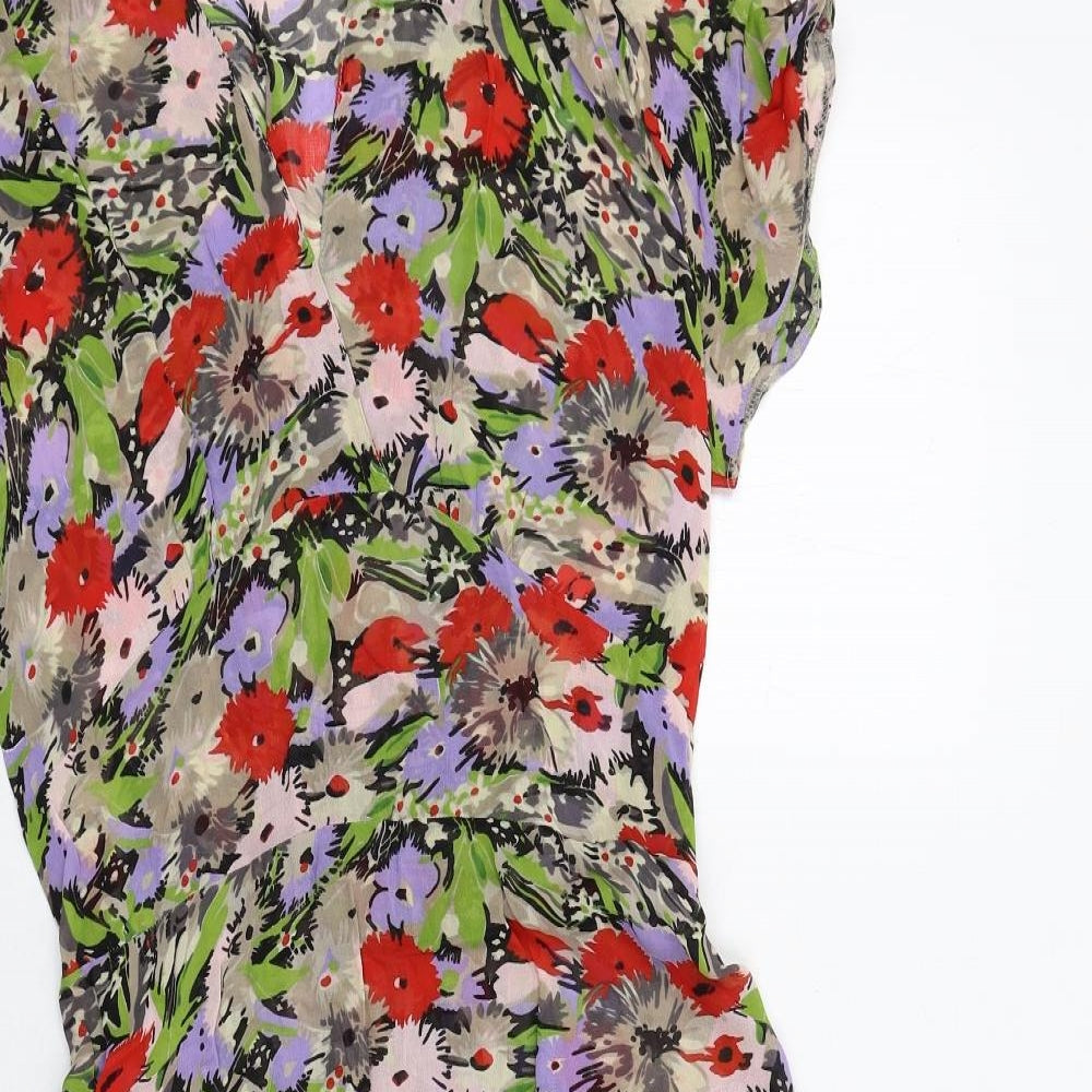 Topshop Womens Multicoloured Floral Viscose A-Line Size 10 V-Neck Pullover