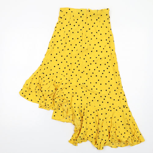 Topshop Womens Yellow Polka Dot Viscose Swing Skirt Size 6 Zip