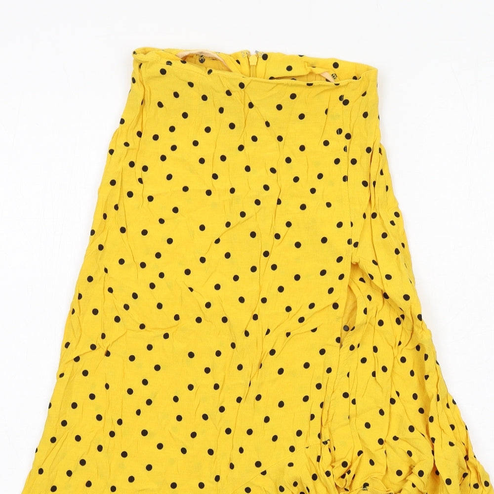 Topshop Womens Yellow Polka Dot Viscose Swing Skirt Size 6 Zip