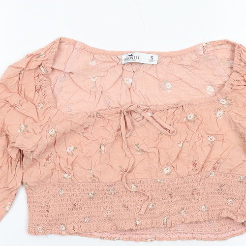 Hollister Womens Pink Floral Viscose Cropped Blouse Size S Scoop Neck