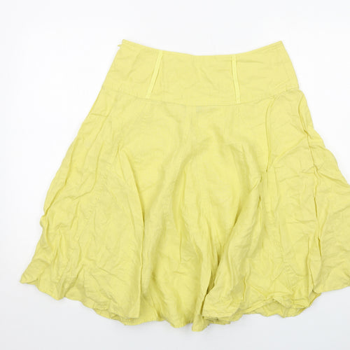 Dunnes Stores Womens Yellow Linen Swing Skirt Size 12 Zip
