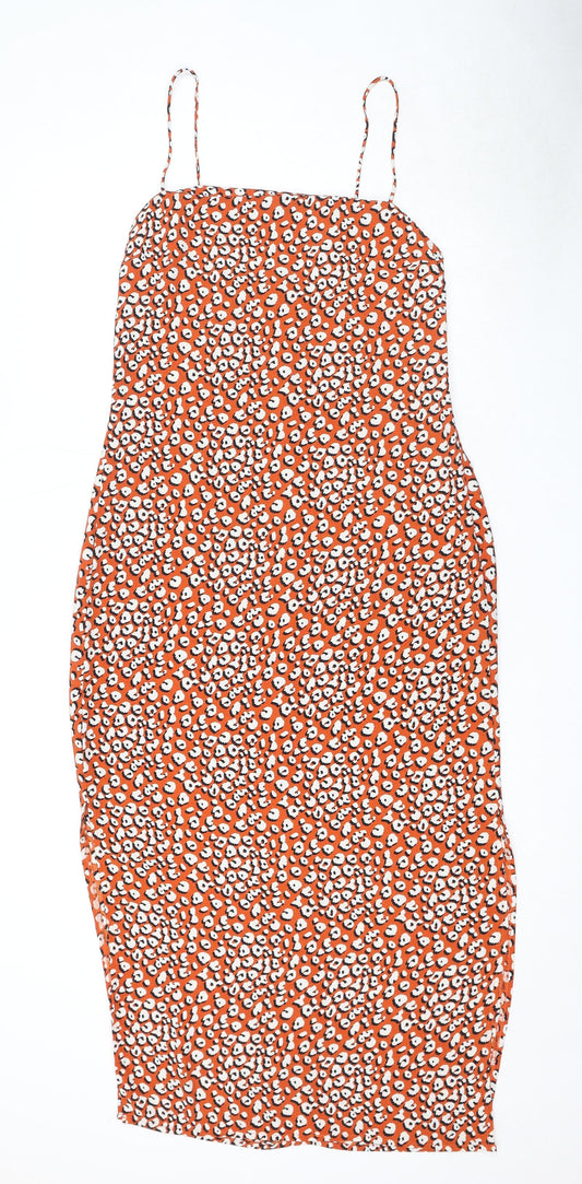 Nasty Gal Womens Orange Geometric Polyester Tank Dress Size 12 Square Neck Zip