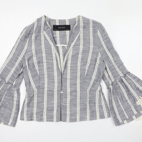 Zara Womens Blue Striped Jacket Blazer Size XS - Crocheted Lace Detail
