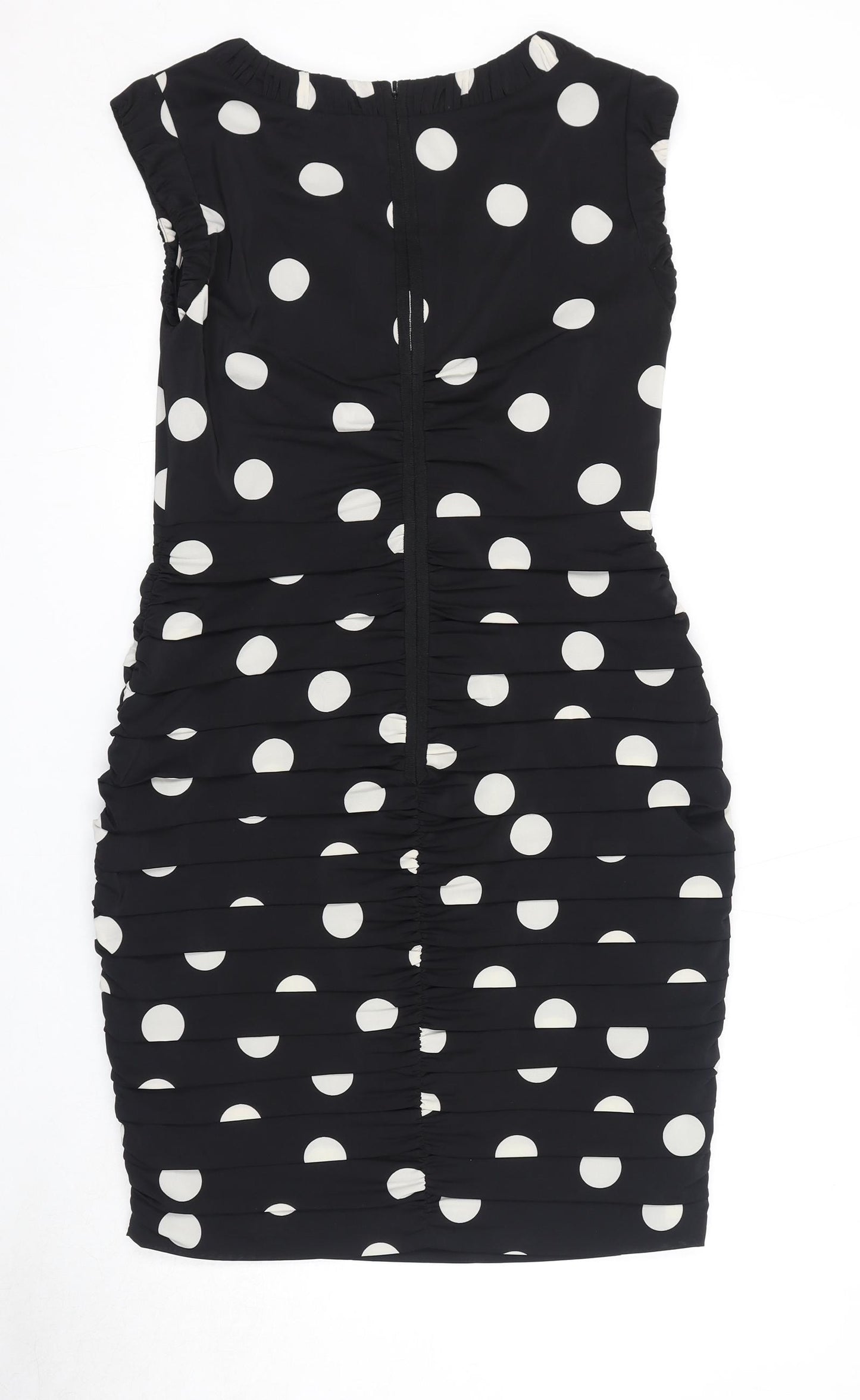 Coast Womens Black Polka Dot Polyester Shift Size 12 V-Neck Zip