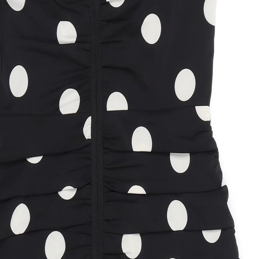 Coast Womens Black Polka Dot Polyester Shift Size 12 V-Neck Zip