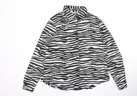 Nasty Gal Womens Black Animal Print Polyester Basic Button-Up Size 8 Collared - Zebra Print