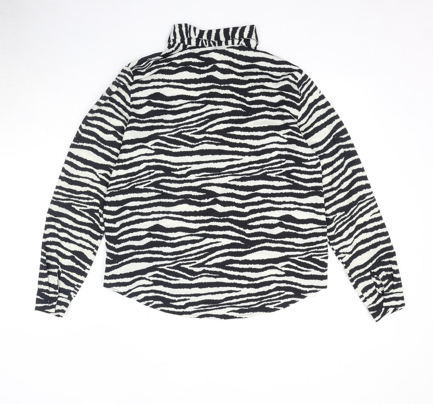 Nasty Gal Womens Black Animal Print Polyester Basic Button-Up Size 8 Collared - Zebra Print