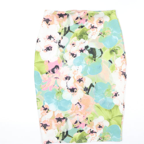 Missguided Womens Multicoloured Floral Polyester Bandage Skirt Size 12