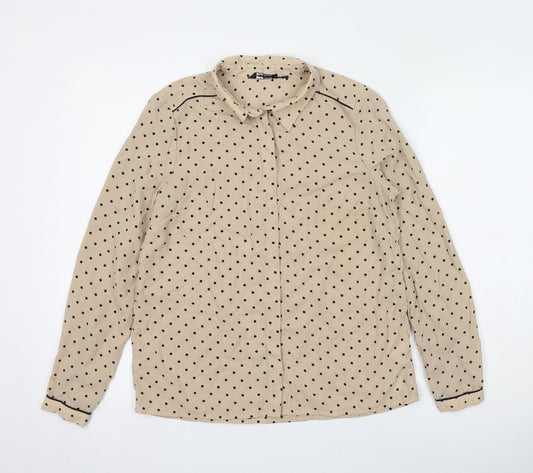 Wardrobe Womens Beige Polka Dot Polyester Basic Button-Up Size XS Collared