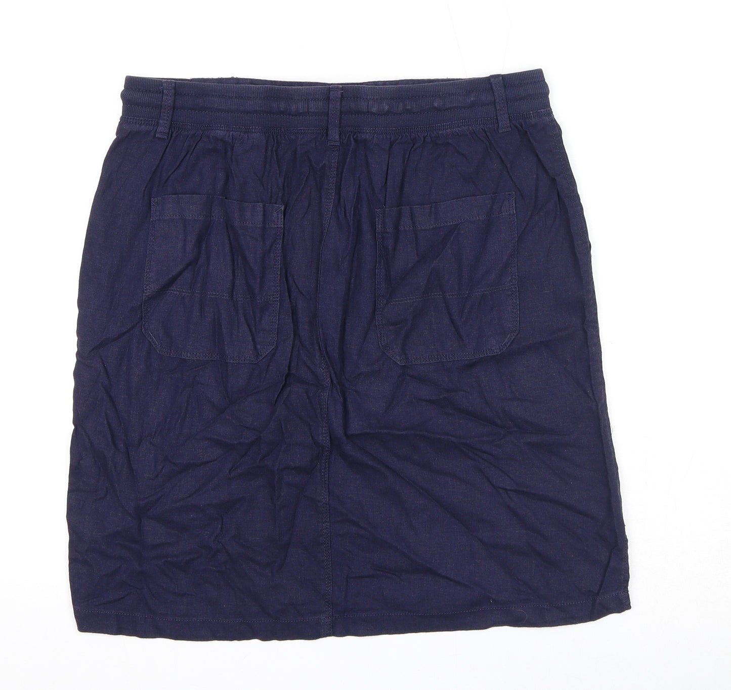 Marks and Spencer Womens Blue Linen A-Line Skirt Size 12 Tie