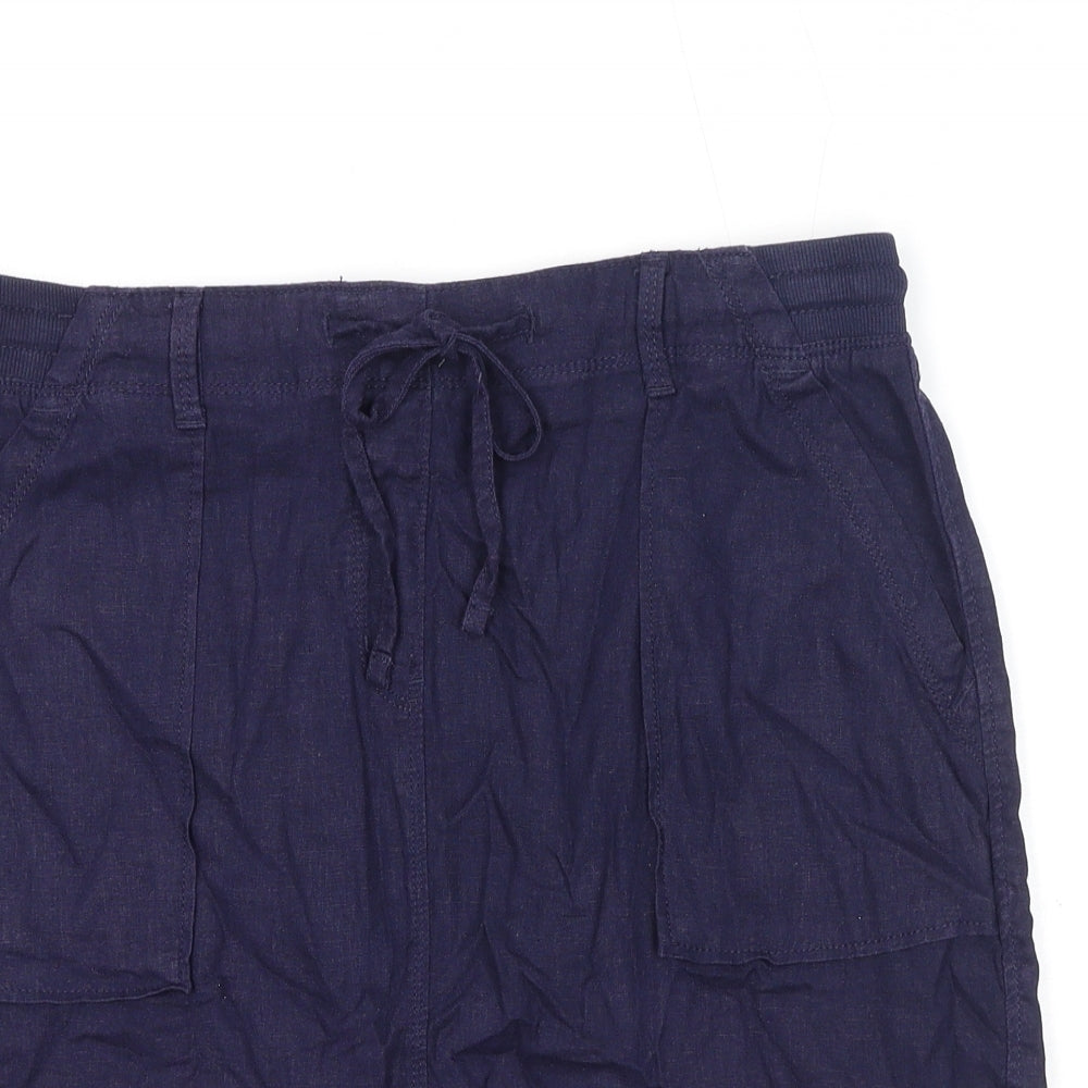 Marks and Spencer Womens Blue Linen A-Line Skirt Size 12 Tie