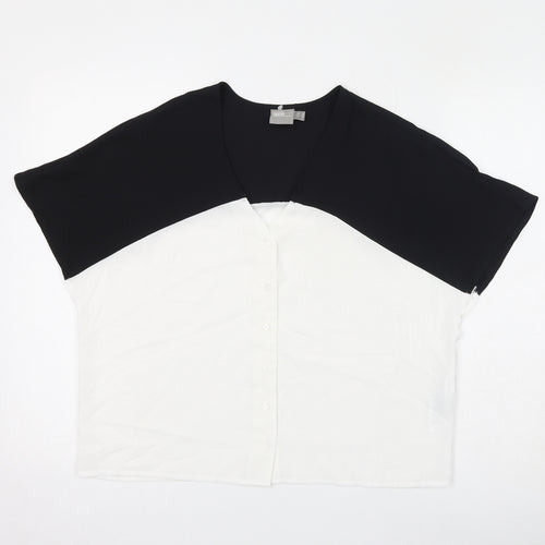 ASOS Womens Black Colourblock Polyester Basic Button-Up Size 8 V-Neck