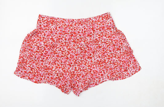Marks and Spencer Womens Red Floral Viscose Basic Shorts Size 14 L15 in Regular Pull On