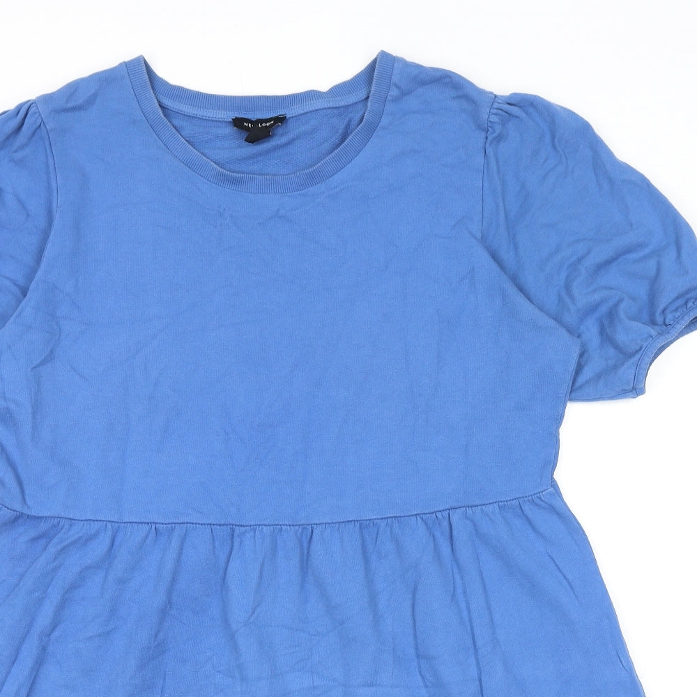 New Look Womens Blue Cotton T-Shirt Dress Size 18 Roll Neck Pullover