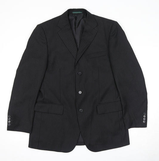 Greenwoods Mens Black Striped Polyester Jacket Suit Jacket Size 40 Regular