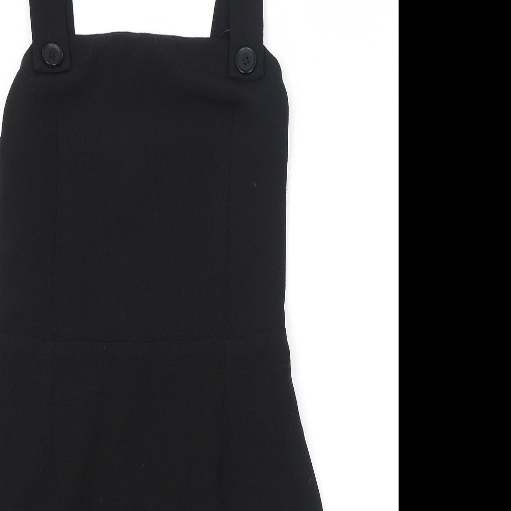 Miss Selfridge Womens Black Polyester Pinafore/Dungaree Dress Size 8 Square Neck Zip