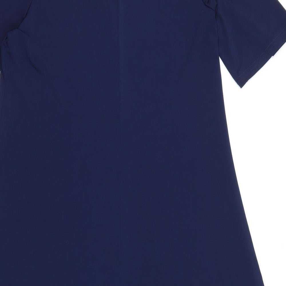 Roman Womens Blue Polyester T-Shirt Dress Size 12 V-Neck Pullover - Cold Shoulder