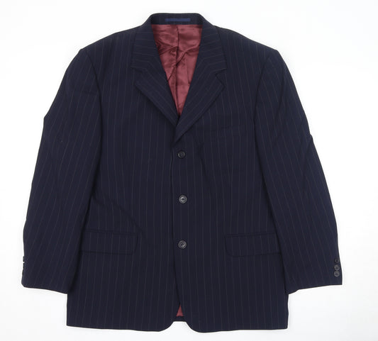 Brook Taverner Mens Blue Striped Wool Jacket Suit Jacket Size 40 Regular