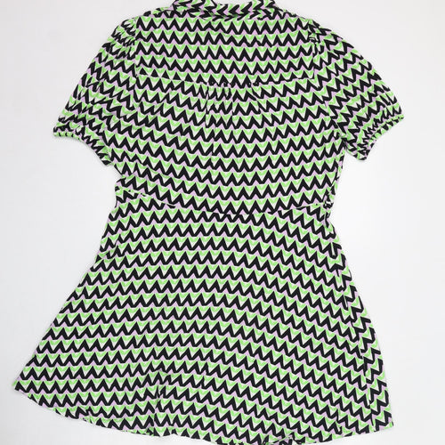 Marks and Spencer Womens Green Geometric Viscose Shirt Dress Size 16 Collared Button