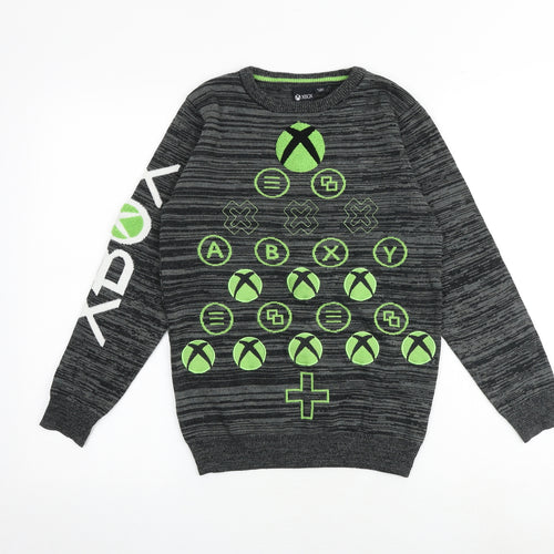 Xbox Boys Grey Round Neck Geometric Polyester Pullover Jumper Size 11-12 Years Pullover