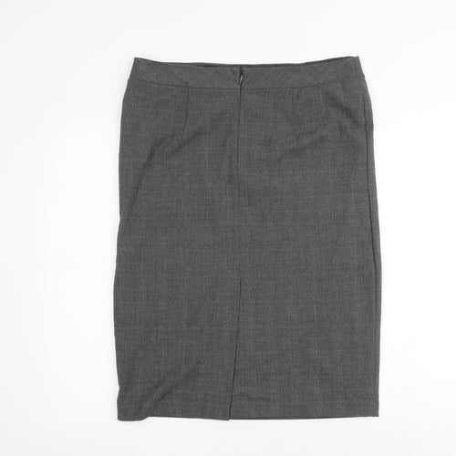 Marks and Spencer Womens Grey Check Polyester Straight & Pencil Skirt Size 14 Zip