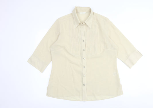 Marks and Spencer Womens Beige Polyester Basic Button-Up Size 16 Collared
