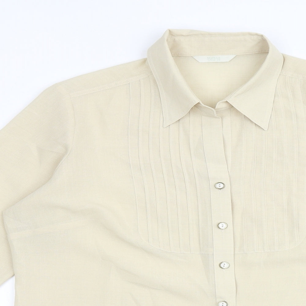 Marks and Spencer Womens Beige Polyester Basic Button-Up Size 16 Collared