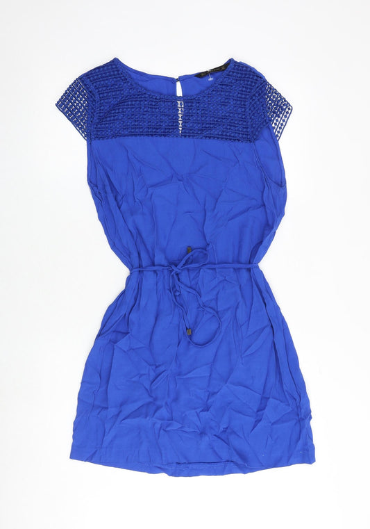 Zara Womens Blue Polyester A-Line Size L Round Neck Tie