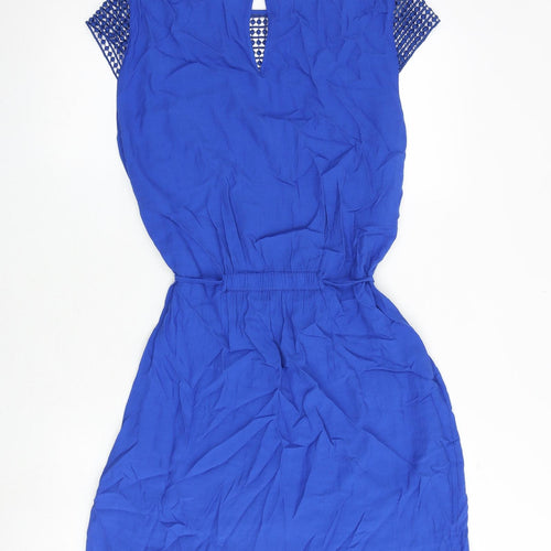 Zara Womens Blue Polyester A-Line Size L Round Neck Tie