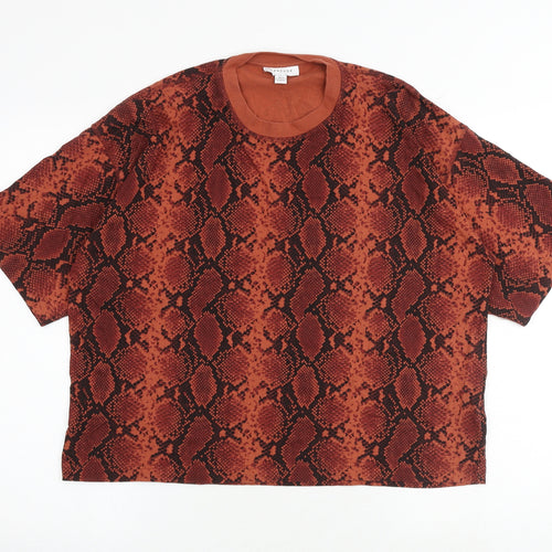 Topshop Womens Red Animal Print 100% Cotton Basic T-Shirt Size S Crew Neck - Snake Print