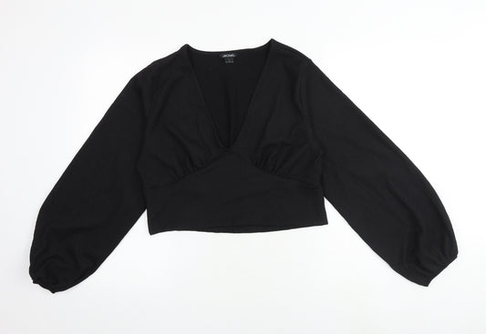 Monki Womens Black Polyester Cropped Blouse Size L V-Neck - Textured
