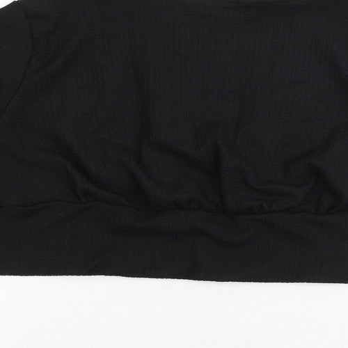 Monki Womens Black Polyester Cropped Blouse Size L V-Neck - Textured