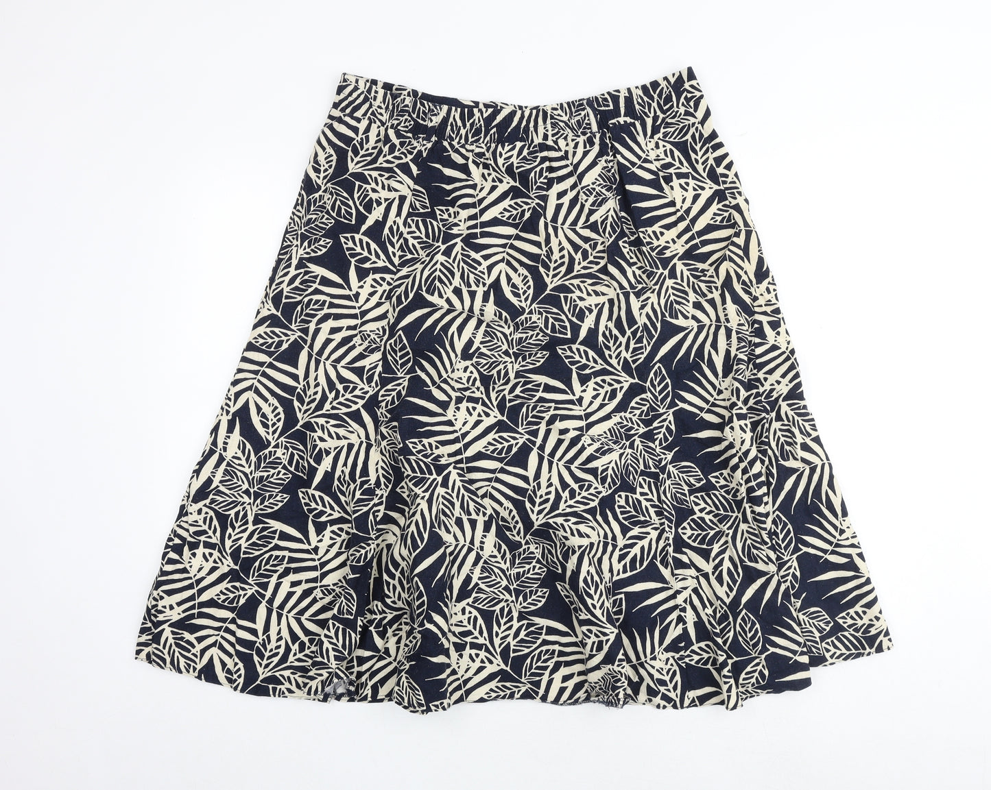 BHS Womens Blue Geometric Linen Swing Skirt Size 16 - Leaf Pattern