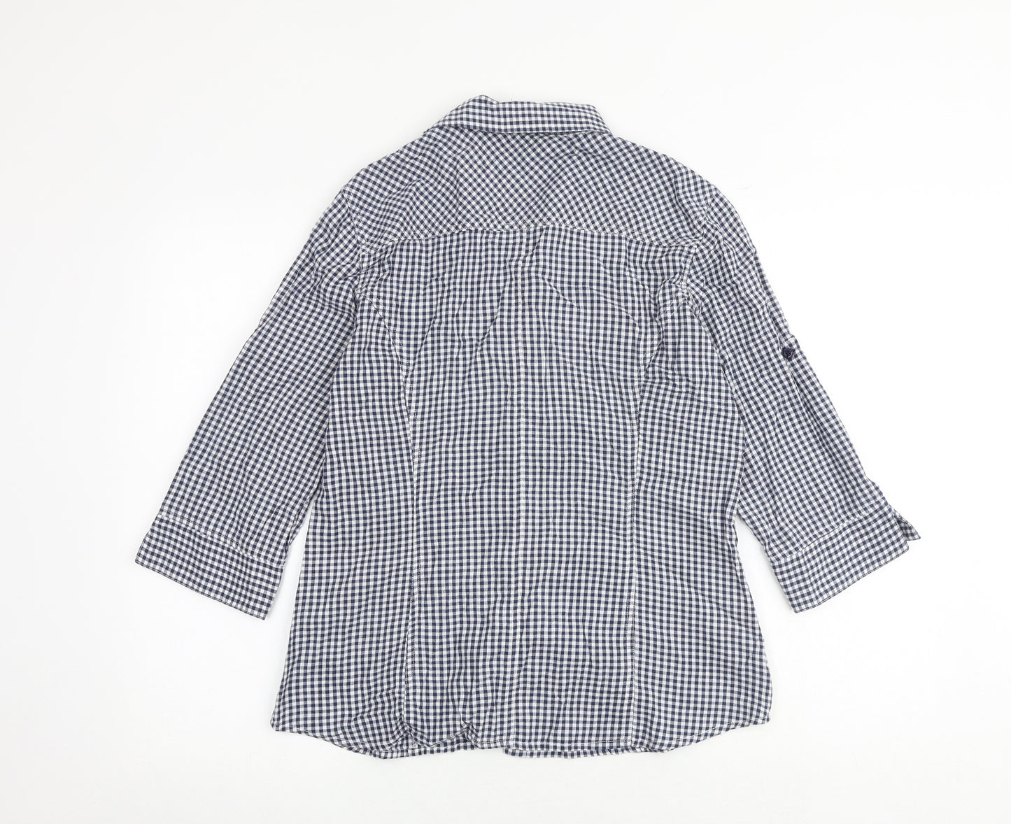 Laura Ashley Womens Blue Check 100% Cotton Basic Button-Up Size 16 Collared