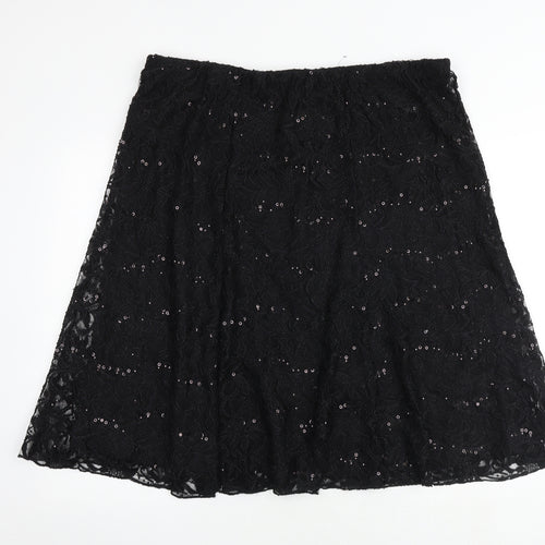 Bonmarché Womens Black Floral Polyester Swing Skirt Size 20