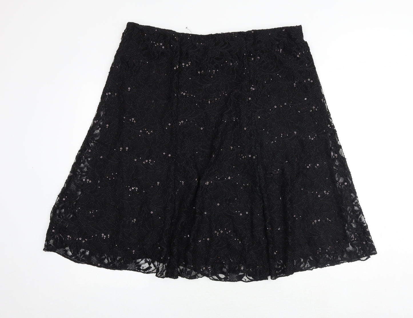 Bonmarché Womens Black Floral Polyester Swing Skirt Size 20