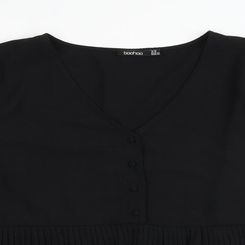 Boohoo Womens Black Polyester Basic Blouse Size 16 V-Neck - Pleated Detail
