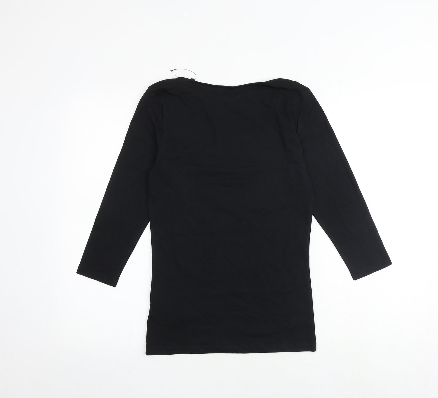 Marks and Spencer Womens Black Cotton Basic T-Shirt Size 8 Boat Neck - Slash Neck